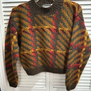 Vtg Mohair wool private collection vibrant green, yellow,brown Medium sweater